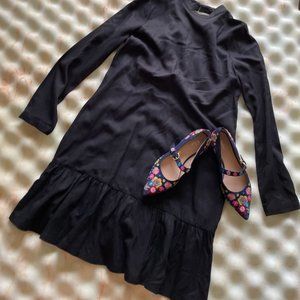 DROP WAIST BLACK COTTON DRESS
